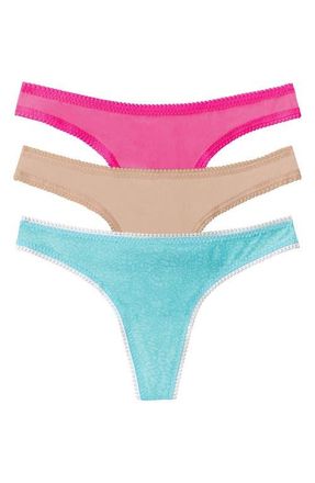 OnGossamer 3-Pack Mesh Thongs in Sweet Fuchsia/Champagne at Nordstrom, Size X-Small