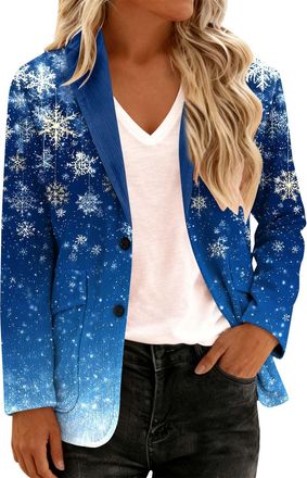 Generic Womens Ugly Xmas Blazer Lightweight Slim Fit Christmas Reindeer Snowflake One Button Suit Jacket Elegant Lapel Long Sleeve Cocktail Tuxedo Novelty Bus