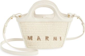 Marni Micro Tropicalia Logo Woven Top Handle Bag in Shell at Nordstrom