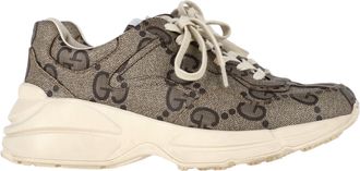 Gucci Pre-owned Mens Rhyton Monogram Sneakers in Beige Canvas - Size UK 6