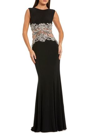 Mac Duggal Jersey Sleeveless Gown With Beaded Waist Detail in Black at Nordstrom, Size 10