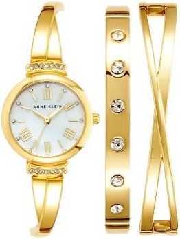 Anne Klein Quartz Ladies Premium Crystal Accented Bangle Watch Set AK-2244GBST
