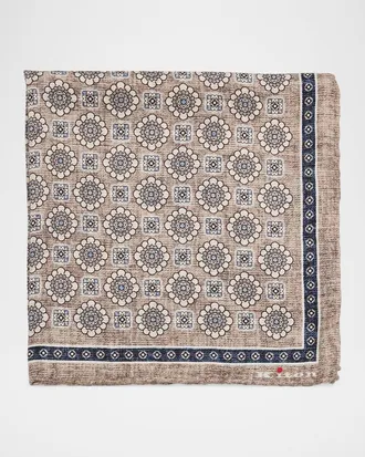 Kiton Men & apos;s Medallion-Floral Double-Face Silk Pocket Square