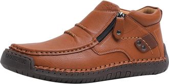 Generic Leather Slip-On Loafers Mens Breathable Non-Slip Outdoor Hiking Trekking Trainers Lightweight Handmade Mens Brown Leather Slip On Shoes Comfort Classi