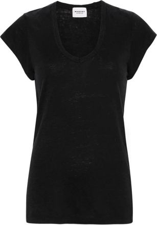 Isabel Marant Zwarte Zankou Tee Shirt - Dames - T-shirts - Zwart - L - Linnen - Tops