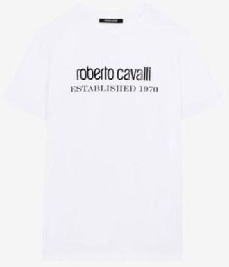 Roberto Cavalli Logo Lettering Cotton T-Shirt, Size X-Small