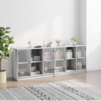 Berkfield Home Modern Bookcase with Doors Grey Sonoma 204x37x75 cm Engineered Wood | Size: 204 x 37 x 75 cm
