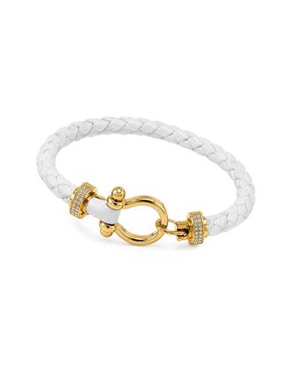 Jean Claude Leather & Stainless Steel Cz Bracelet