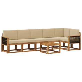 vidaXL Conjunto De Sof&aacute;s De Exterior 7 Pcs Natural Y Beige Poli&eacute;ster Vidaxl