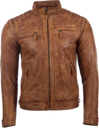 Aviatrix Mens Real Leather Crosshatch Shoulder Detail Fashion Jacket, Nevada Timber, 6XL / Chest=56inches