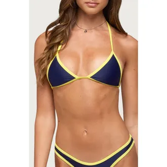 Edikted Dina Contrast Triangle Bikini Top in Navy at Nordstrom, Size X-Small