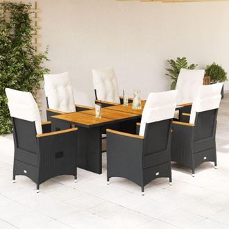 vidaXL Set De Comedor De Jard&iacute;n 7 Pzas Y Cojines Rat&aacute;n Sint&eacute;tico Negro Vidaxl
