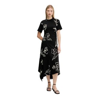 Desigual Kleedjes, Dames, Zwart, S, Katoen, Calma Midi Jurk