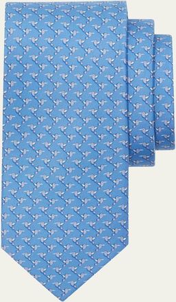 Ferragamo Mens Hummingbird-Print Silk Tie