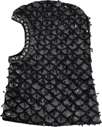 Dolce & Gabbana Womens Embellished Scalloped Balaclava Hat - Black Wool - One Size