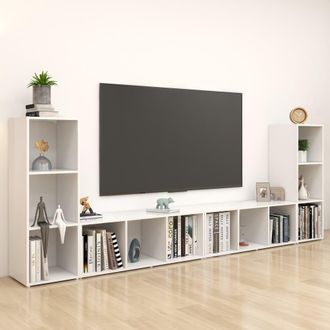 Berkfield Home TV Cabinets 4 pcs White 107x35x37 cm Engineered Wood | Size: 107 x 35 x 37 cm