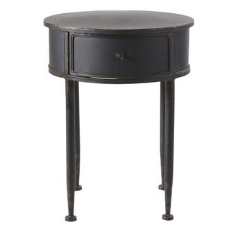 Maisons du monde Mesita de noche redonda con 1 caj&oacute;n de metal negro