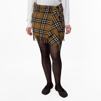 Burberry Check Fringed Mini Scarf Skirt, Size X-Small