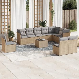 vidaXL Set De Sof&aacute;s De Jard&iacute;n 11pzas Con Cojines Rat&aacute;n Sint&eacute;tico Beige Vidaxl