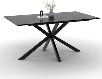 IDMarket Tavolo Da Pranzo Rettangolare Alaska Per 8 Persone Con Effetto Marmo Nero E Gamba A Ragno In Metallo 160 Cm