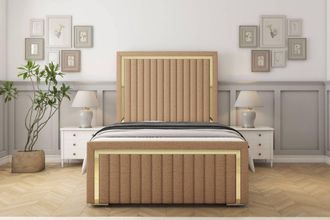 Sloomy Boston Gold Dumfries Frame-Mattress - 50 Upholstered Headboard in Light Brown | Size: Small Double