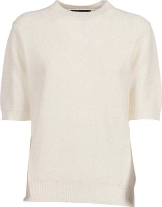 Fabiana Filippi Round-neck Knitwear, female, White, Size: XS Maglia girocollo manica corta in paillettes lino