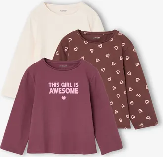 Vertbaudet 3er-Pack M&auml;dchen Shirts mit Print BASICS Oeko-Tex wollwei&szlig;