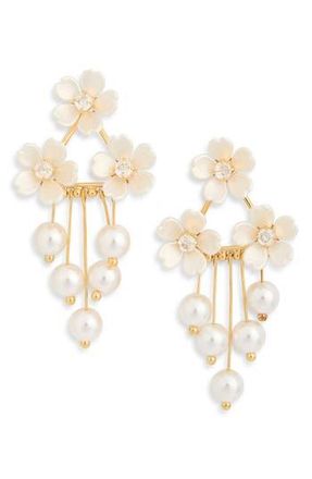 Eye Candy Los Angeles Regina Faux Pearl Flower Statement Earrings in Gold at Nordstrom Rack