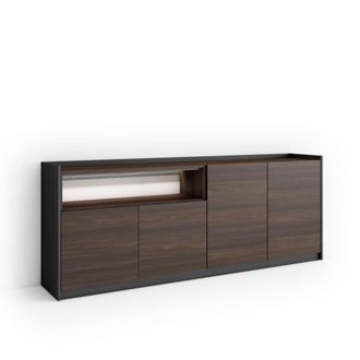 Skraut Home Aparador efecto madera roble oscuro y negro 207x37x80cm con Led