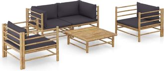 vidaXL Set De Muebles De Jard&iacute;n 5 Piezas Bamb&uacute; Con Cojines Gris Oscuro Vidaxl