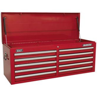 Loops 1265 x 435 x 490mm RED 10 Drawer Topchest Tool Chest Lockable Storage Cabinet
