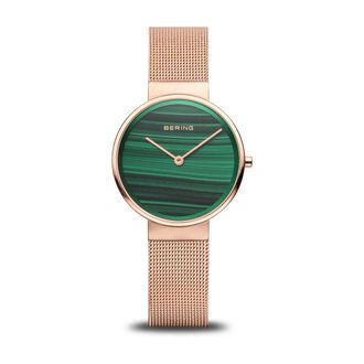 Bering Klassiek Horloge Ros&eacute;goud Groene Malachiet Wijzerplaat 14531-368 - Dames - Horloges - Geel - ONE Size - Accessoires