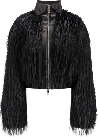 HUGO BOSS Cecool Faux Leather Jacket With Feathers-Donna