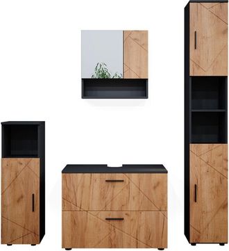 Vicco Conjunto De Muebles De Ba&ntilde;o Irma, Oro Power Roble/antracita, 4 Piezas, Con Cajonera Y Armario Alto