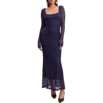 Bardot Adoni Long Sleeve Lace Overlay Midi Dress in Navy at Nordstrom, Size 2
