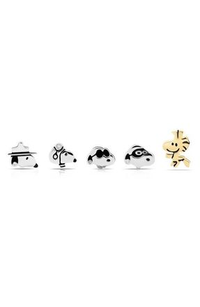 Crislu x Peanuts Snoopy & the Gang Set of 5 Assorted Single Stud Earrings in Pure Platinum /Clear Stone at Nordstrom