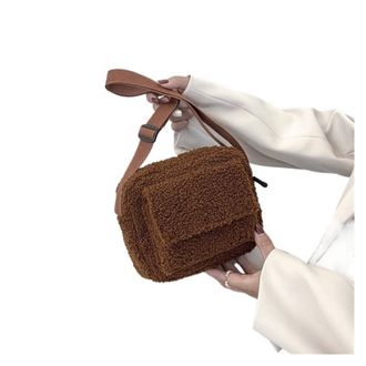 Generic Womens Plush Bags Plush Fabric Womens Shoulder Crossbody Bag Small Fluffy Winter Female Bag Handbags(Coffee)