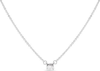 House of Brilliance 14K White Gold 1/4 Cttw Lab Grown Oval Solitaire Diamond East West 18 Pendant Necklace (G-H Color, VS2-SI1 Clarity)