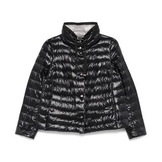 Herno Winter Jackets, female, Black, Size: S Black Glossy Down Jacket with Logo