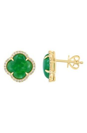 Effy Diamond Halo Jade Clover Stud Earrings in Green at Nordstrom Rack
