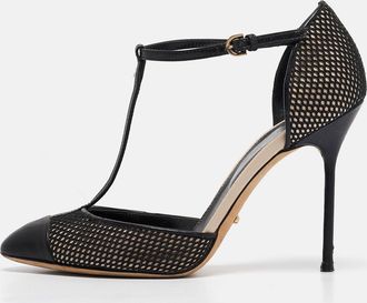 Sergio Rossi Black Mesh And Leather Mary Jane Pumps