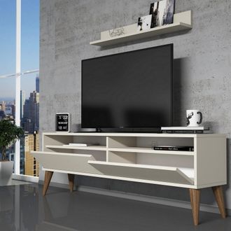 Dmora Mueble Tv Maglie, 3 Estantes, Apertura Abatible, 2 Puertas, 150x30x50h Cm Blanco Crema
