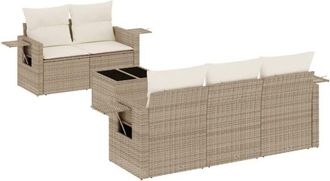vidaXL Juego De Sof&aacute;s Jard&iacute;n Con Cojines 6 Pzas Rat&aacute;n Sint&eacute;tico Beige Vidaxl