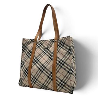 Burberry Beige Brown Nylon Leather Tote Bag (Pre-Owned)