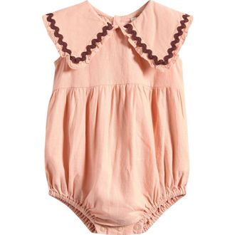 Rylee + Cru Kids Cove Embroidered Collar Romper in Blush at Nordstrom, Size 12-18M