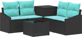 vidaXL Juego De Sof&aacute; 6 Uds. Negro Y Azul Rat&aacute;n Sint&eacute;tico Y Acero Vidaxl