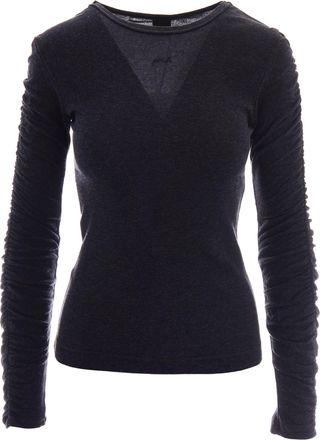 Pinko Fitted Black Long-Sleeve Top With Sheer Neckline