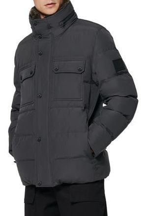 Andrew Marc Godwin Water Resistant Puffer Coat with Faux Fur Collar in Charcoal at Nordstrom Rack, Size Xx-Large