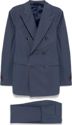 Caruso Double Breasted Suits, male, Blue, XL, Navy Blue Double-Breasted Suit Set