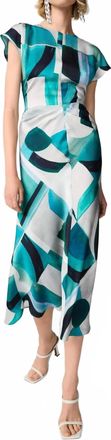 Joseph Ribkoff Geometric Print Satin Midi Dress In Green/multi
